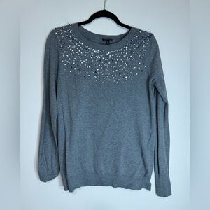 Express Gray Sweater with Embellished Neckline in size large